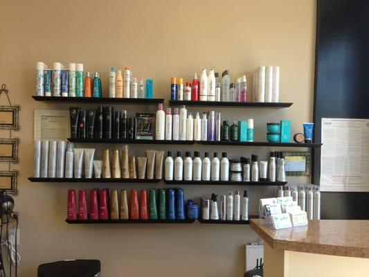 Product including Joico, Keratin Complex, Biomega, Biolage, Paul Mitchell, Moroccan oil, Kenra, Rusk, and CHI.