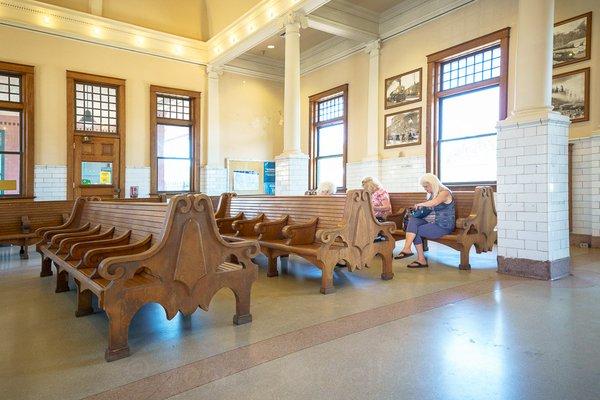 A classic small town train station waiting room