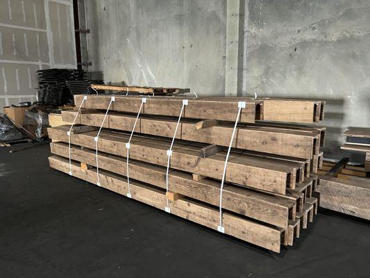 Antique Reclaimed 3-Sided Box Beams for Sacramento Project.