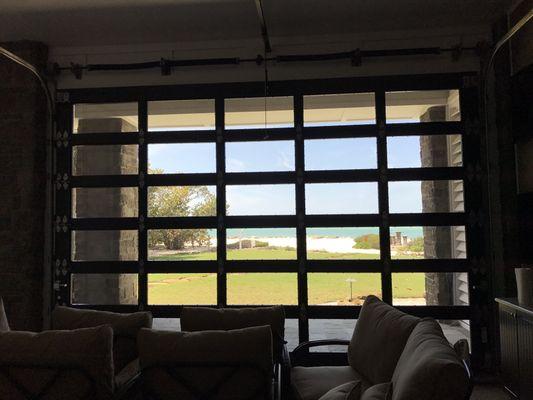 Yes even garage doors need window film when there's a view like this.