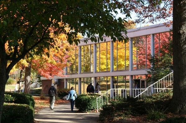 Anderson University's Valley displays beautiful colors in the fall. Here it is reflecting off the Olt Student Center.