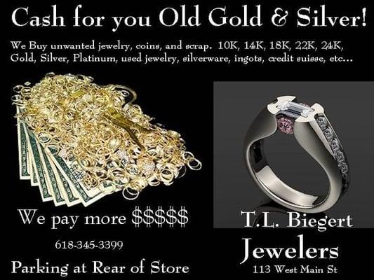 We Buy Gold, Silver, Diamonds, and Coins , 
   Voted #1 Jeweler in the Metro Area ,
  We Custom Design Jewelry