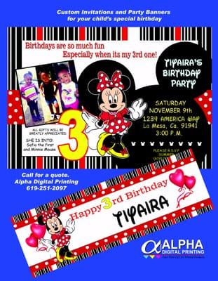 Children's Birthday Solutions
Banners, Invitations, Cake Toppers, Candy Bar Wrapper, Water Bottle Labels, & Thank You Cards...