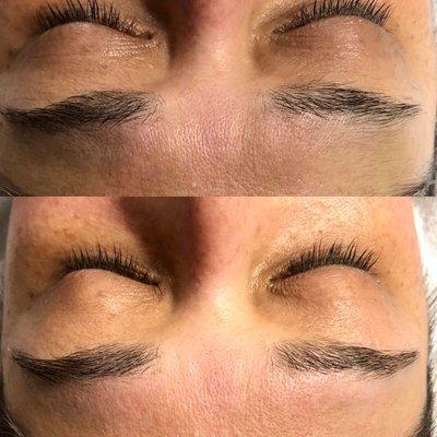 Before and after brow maintenance service.