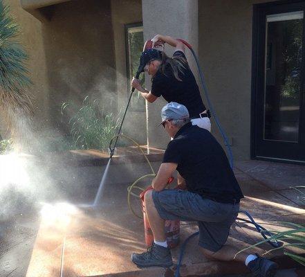 Power washing back patio