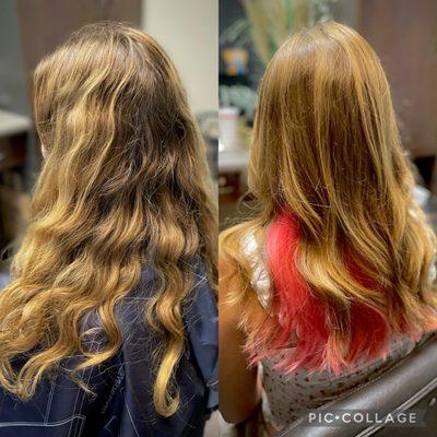 Before and after haircut and fashion color and style