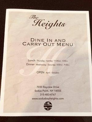 Lunch and dinner menu