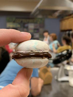 Just a majestic marbled unicorn macaron w/chocolate ganache filling, made from scratch and with love at Albany Cooking School!