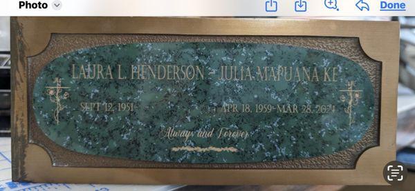 Customer plate for Urn