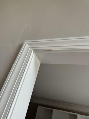 Brand new designer paint all through the house. They shoved the mattress up the stairs, scraped and damaged the trim and all along the wall.