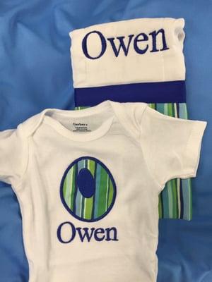 Custom burp cloths and onesies