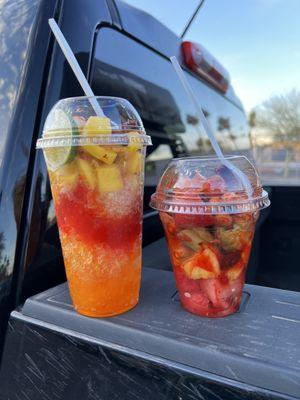 Mangonada and Fruitloka (I think it's spelled right )