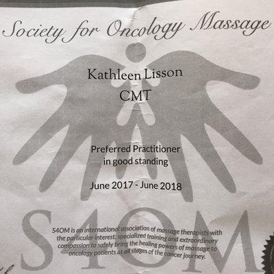 Society for Oncology Massage Preferred Provider.