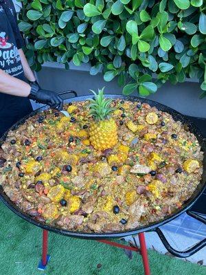 Meat Paella on the outdoor terrace