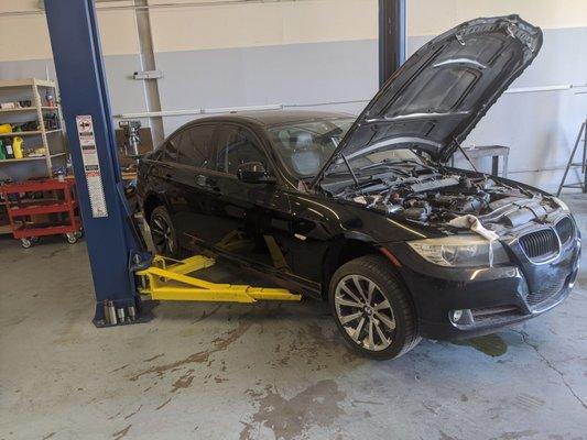 Changing and replacing the head gaskets in my BMW 3 series. I also had them do the synthetic oil change while they were at it.