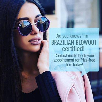 Brazilian Blowout Certified. Come in and get smooth....hydrated hair for the winter months.