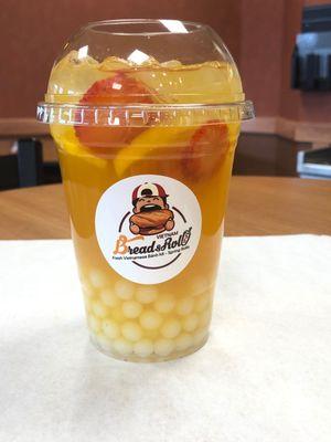 Mango/Peach/Passion Fruits Sparkling Tea with popping boba!