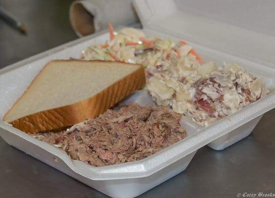 BBQ, coleslaw, and potato salad