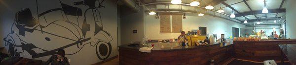 Panoramic. Left the store, right is the roasting machines and stuff.