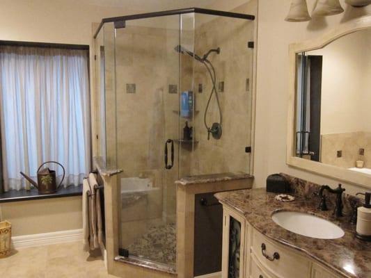 Bathroom remodel project in Burleson, TX. The Floor Barn specializes in flooring and remodeling as well as granite countertops