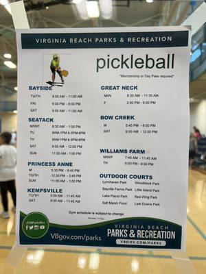 Pickleball time schedules