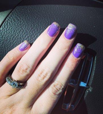 Purple with gold ombré glitter from bottom-up