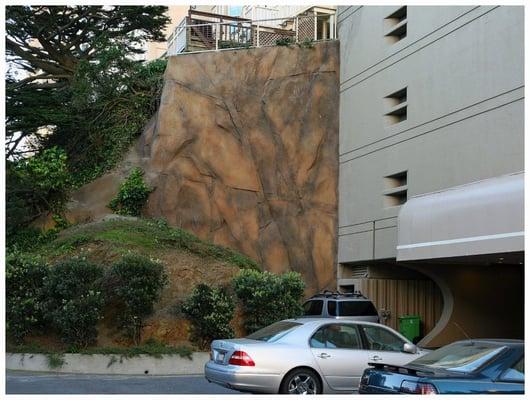 Russian Hill - The new wall was colored and sculpted to harmonize with the nearby rock slopes.