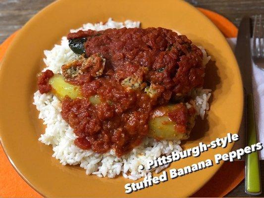 Pittsburgh-style Stuffed Banana Peppers made with Longhini Sausage