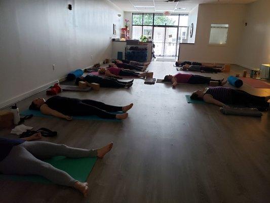 Savasana (Corpse Pose) End of Class - Palmetto Yoga & Reiki Center, 111 Sparkleberry Crossing Rd., Suite 3, Columbia - www.palmetto.yoga