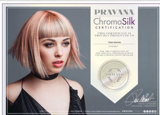 Certification for Hair color master with Pravana