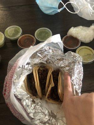 $2 each for tiny ass tripa tacos. Stingy on the meat and really thick tortillas.