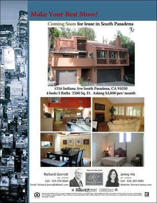 Lease listing in South Pasadena!