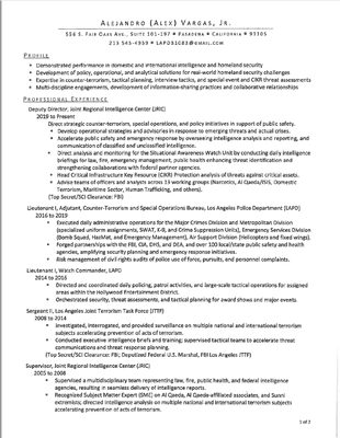 Resume of Alejandro "Alex" Vargas, Deputy Director of the Joint Regional Intelligence Center ("JRIC").