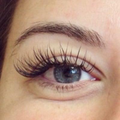 Close up of individual eyelash extensions.