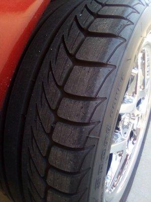 You can see the vertical cuts in my tire from them burning out.They were brand new before this.