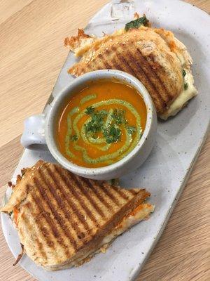 Special- Medi Veggie Panini (Ajvar, Havarti, Feta, Spinach) with a Tomato Basil Pesto Soup (Vegan)