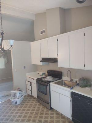 Kitchen cabinets were previously dark brown stain