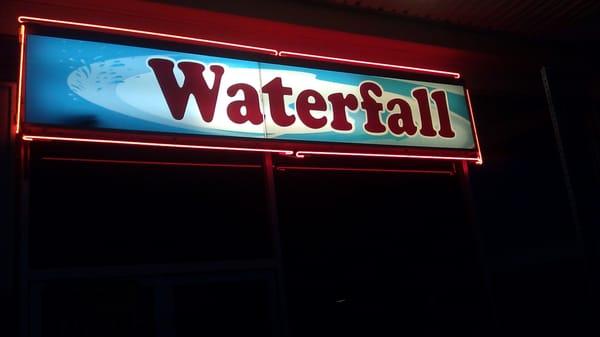 The Waterfall sign now up.