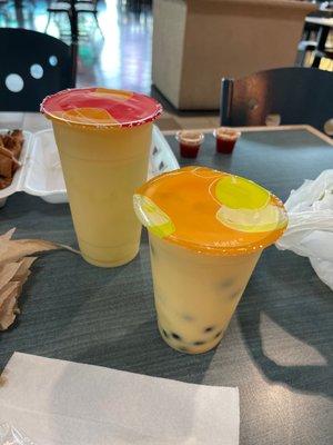 Large mango, no boba and a medium mango w/boba from Boba Blends.