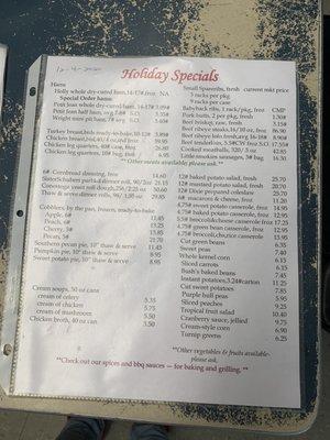 Holiday Specials & Regular Menu