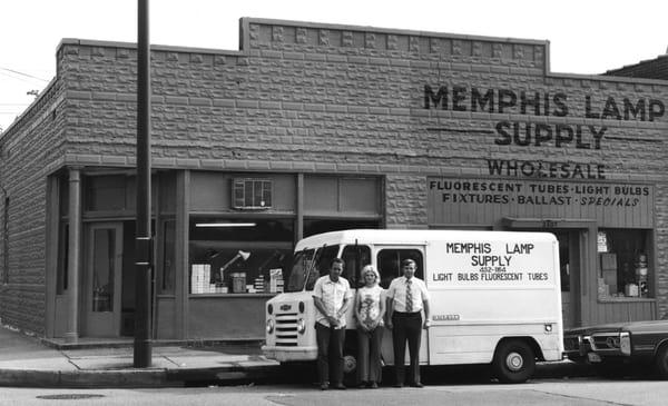 A picture from 1972 taken in Memphis Tennessee of our first store and its founders Tisha and David Marrs.