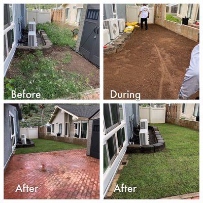 This area was cleared of debris, leveled & topped with organic soil. We also installed El Toro Zoysha grass & added a new irrigation system.