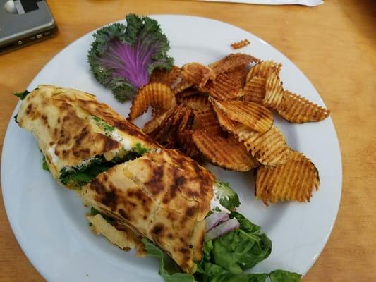 Delicious veggie wrap with spinach followed by a sampling of all 5 pie flavors and the carrot cake.