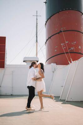 Lifestyle engagement photos on the Queen Mary