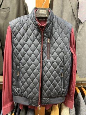 Quilt Puffer Vest with Burgundy Accent