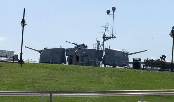 The top of the guns and cannon turrets from street.