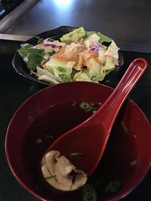 Onion soup and salad