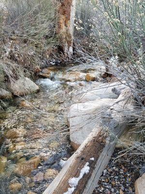 The creek bed is not dry right now due to snow melt.