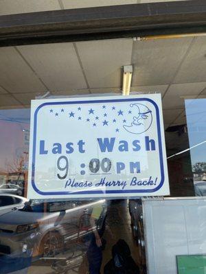 Last wash 9 pm