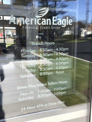 Banking hours of this AEFCU branch.